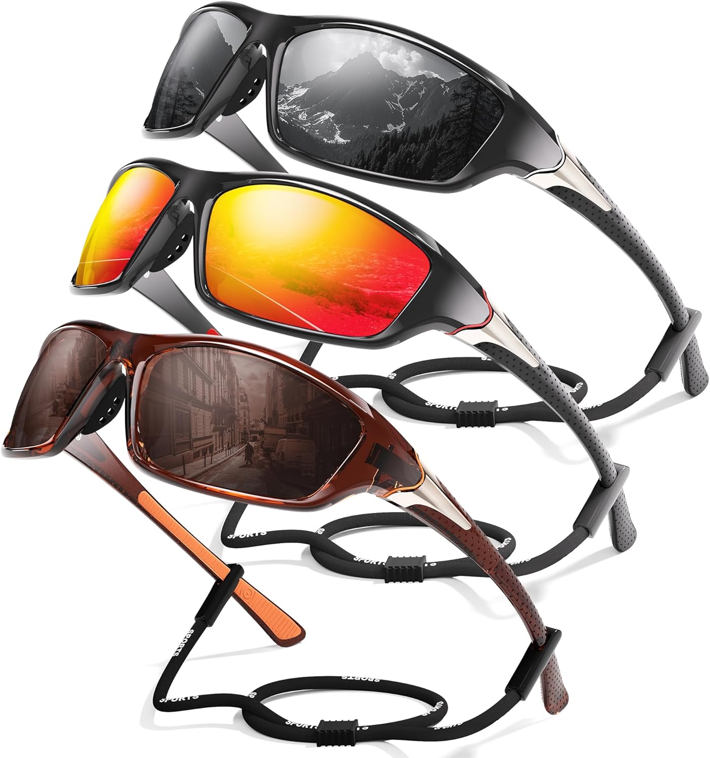 3-Pack Polarized Sports Sunglasses for Men