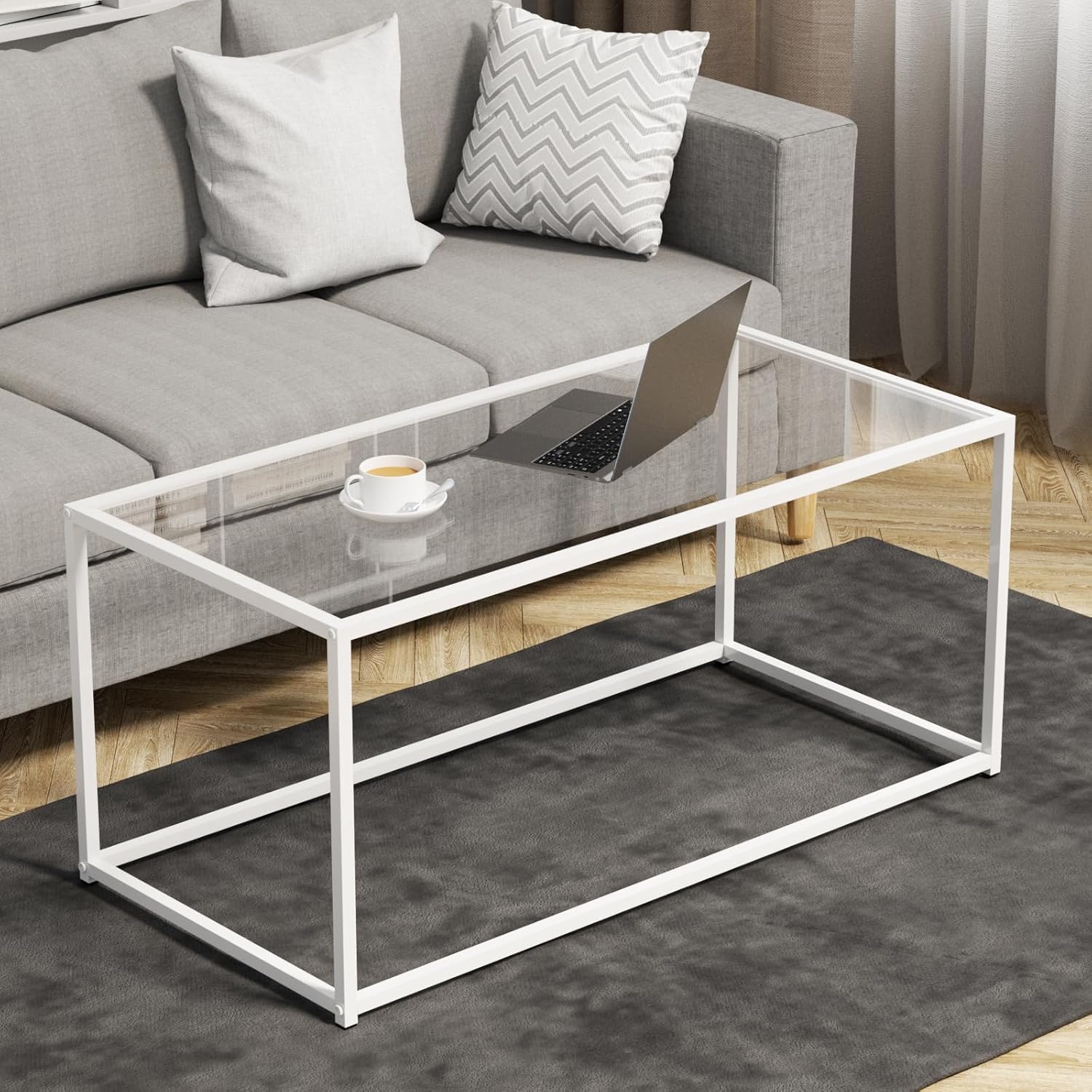 Black Glass Coffee Table for Living Room