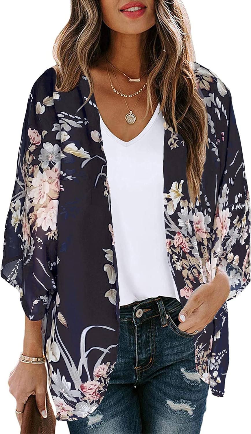 Women’s Floral Puff Sleeve Kimono Cardigan