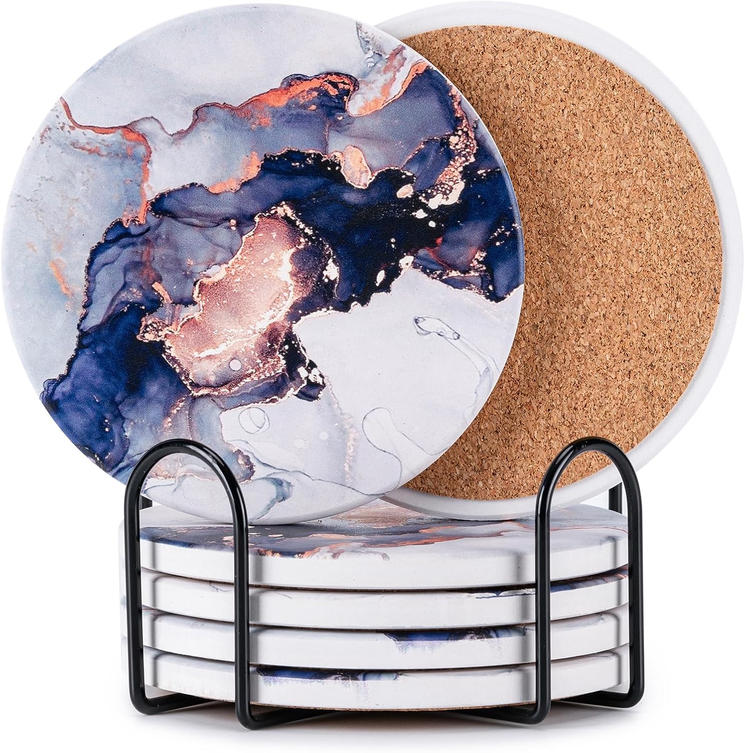 Drink Coasters with Holder Marble Style Ceramic