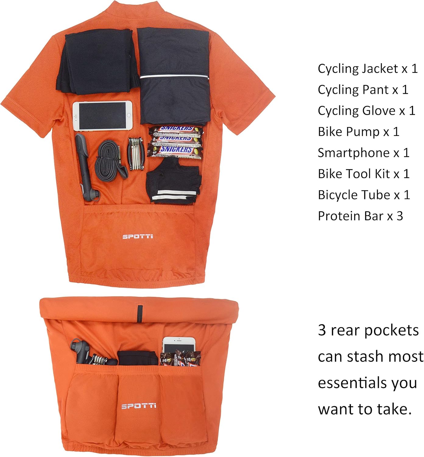 Spotti Men's Cycling Bike Jersey Short Sleeve with 3 Rear Pockets