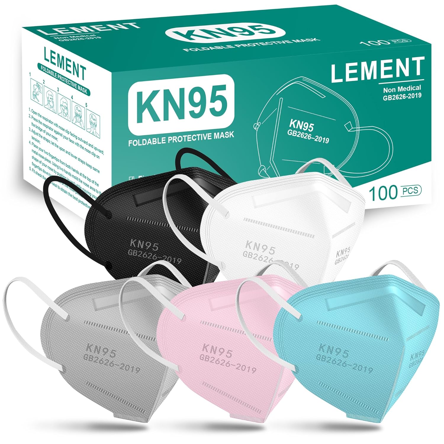 LEMENT 50pcs KN95 Face Masks Filter