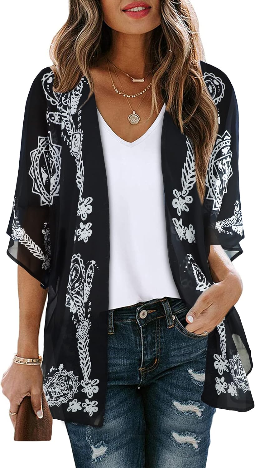 Women’s Floral Puff Sleeve Kimono Cardigan