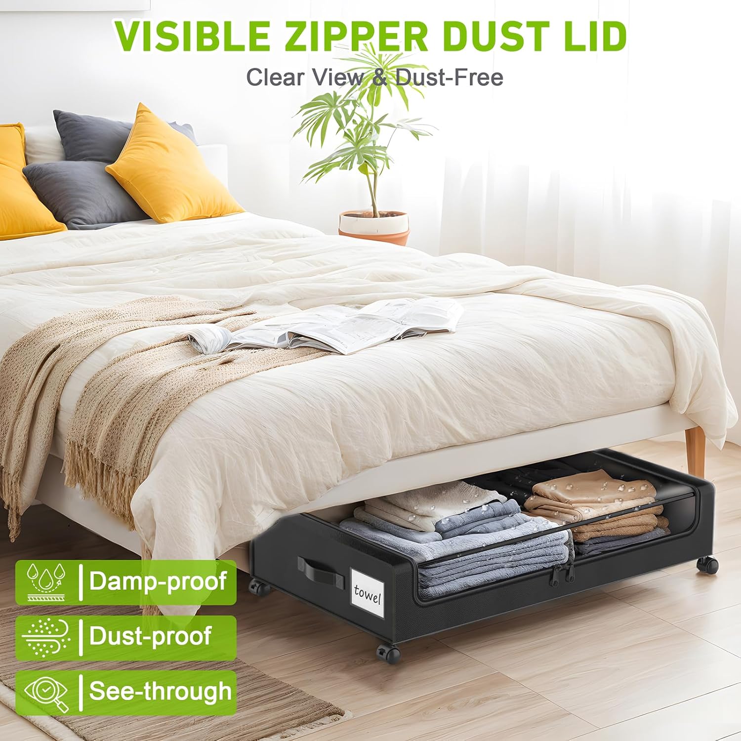 Under Bed Storage with Wheels with Clear Lids & Label