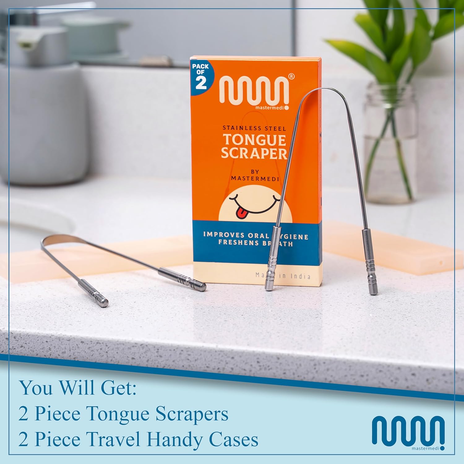 MasterMedi Tongue Scraper for Adults with Multicolor Travel Cases