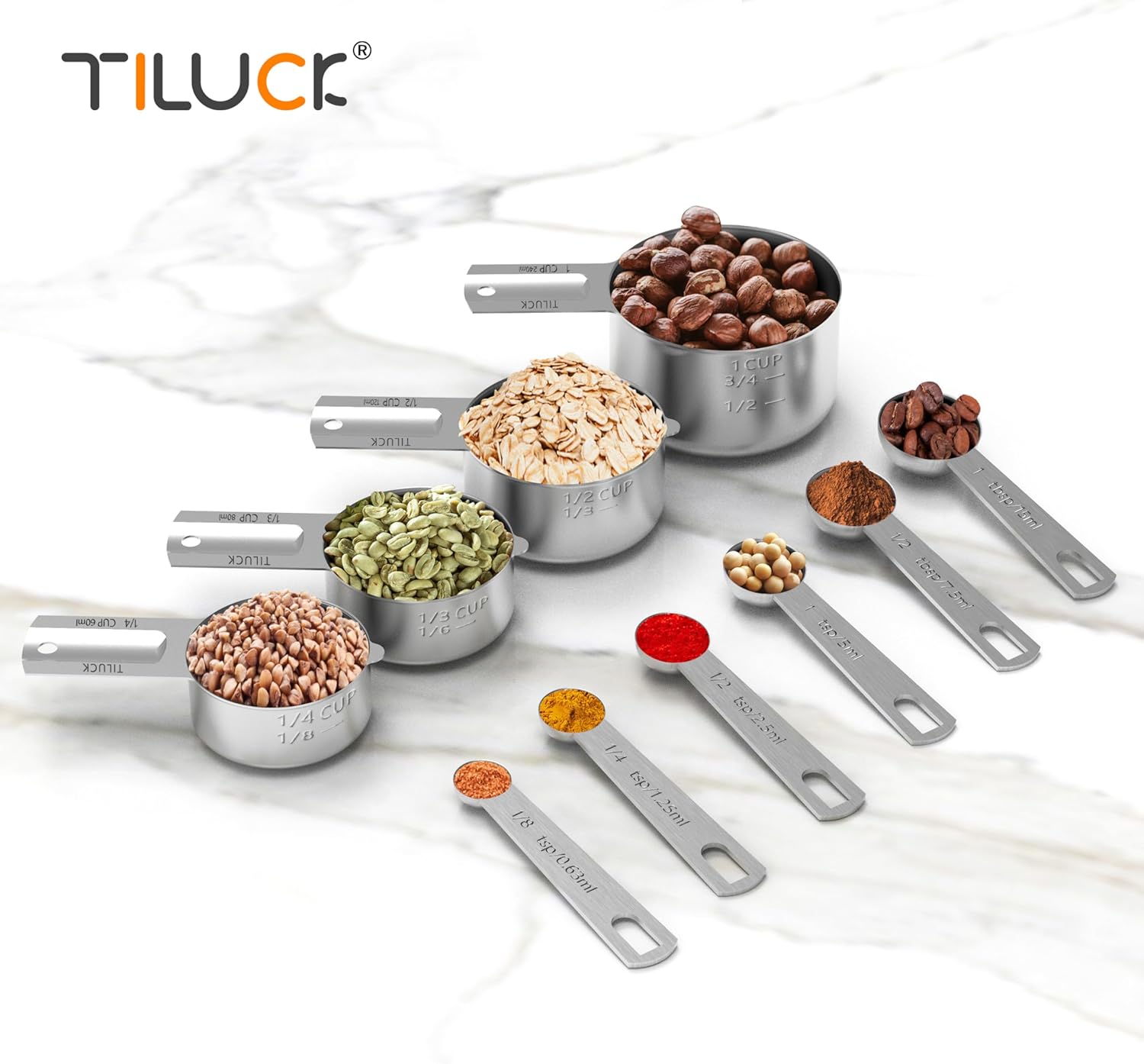 TILUCK Stainless Steel Measuring Cups & Spoons Set