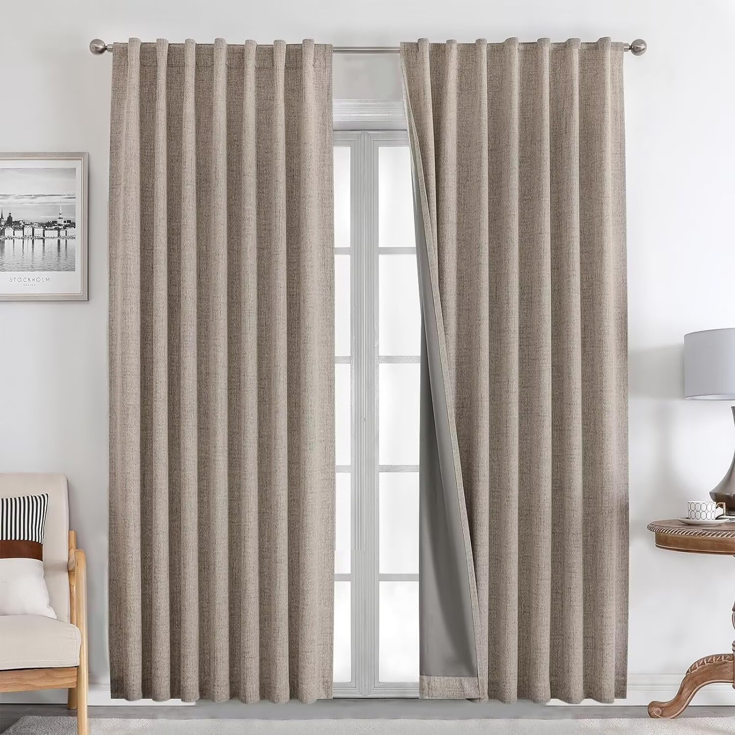 Joydeco 100% Blackout Linen Curtains