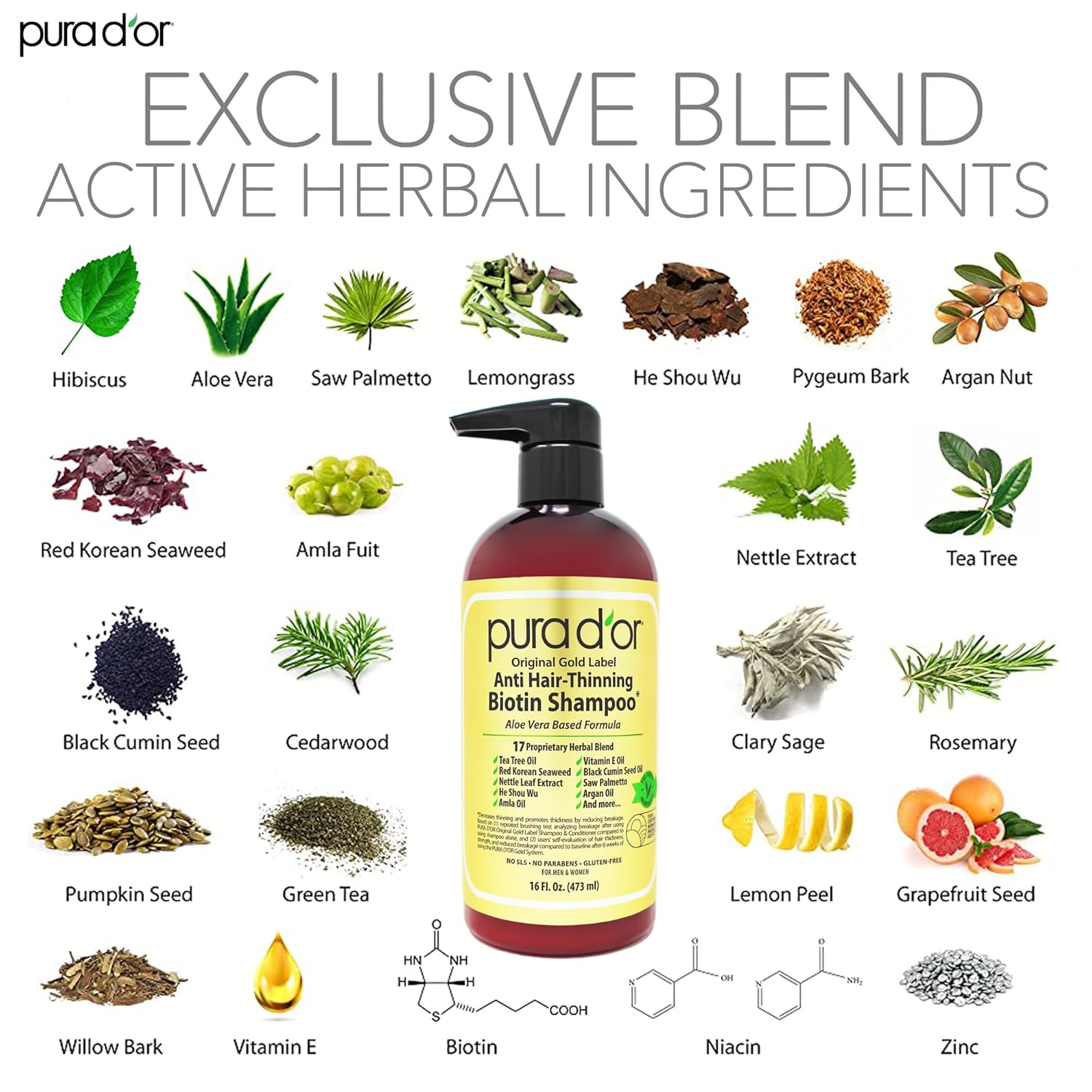 PURA D'OR Anti-Thinning Shampoo with Argan Oil