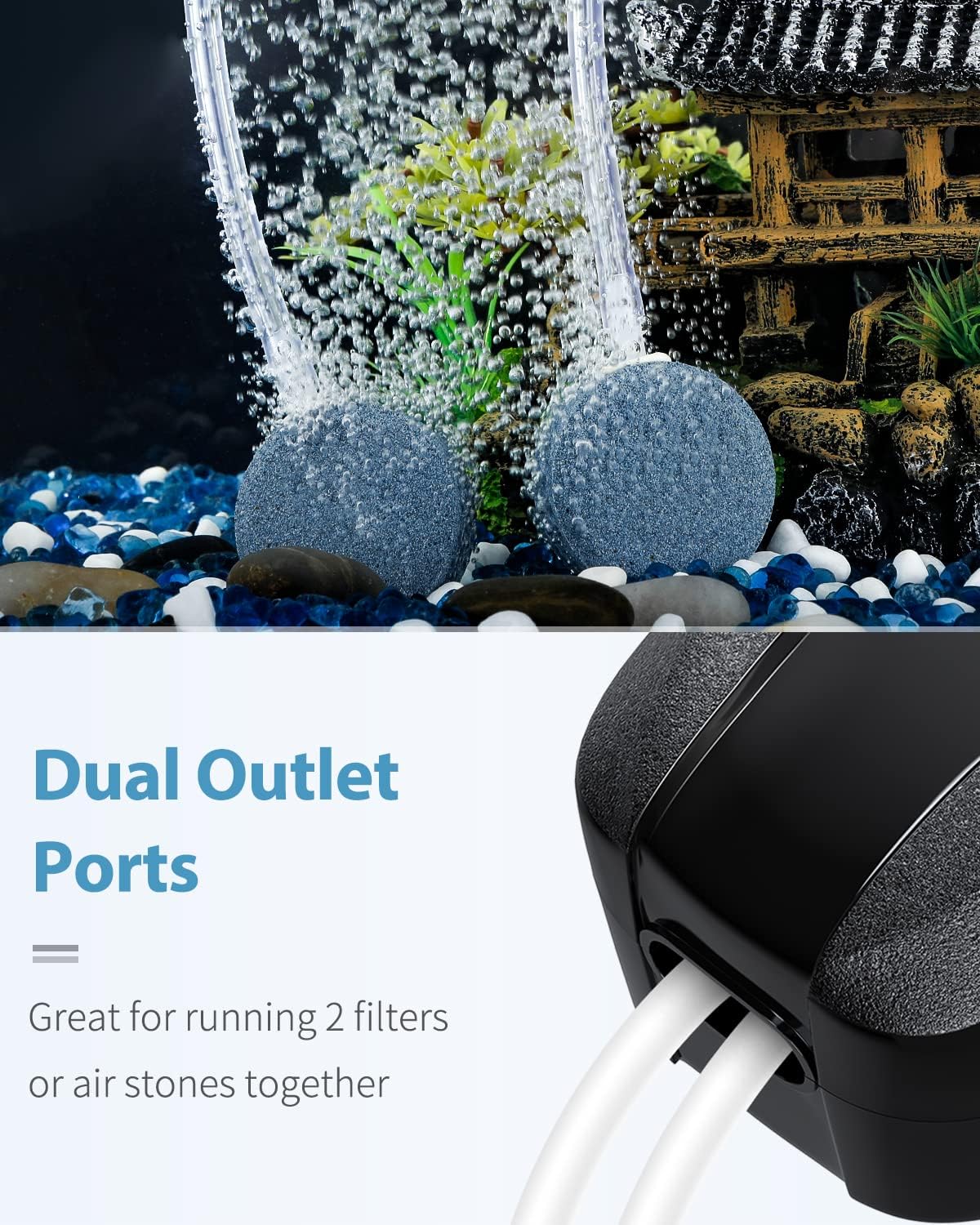 Uniclife Aquarium Air Pump Dual Outlet Fish Tank