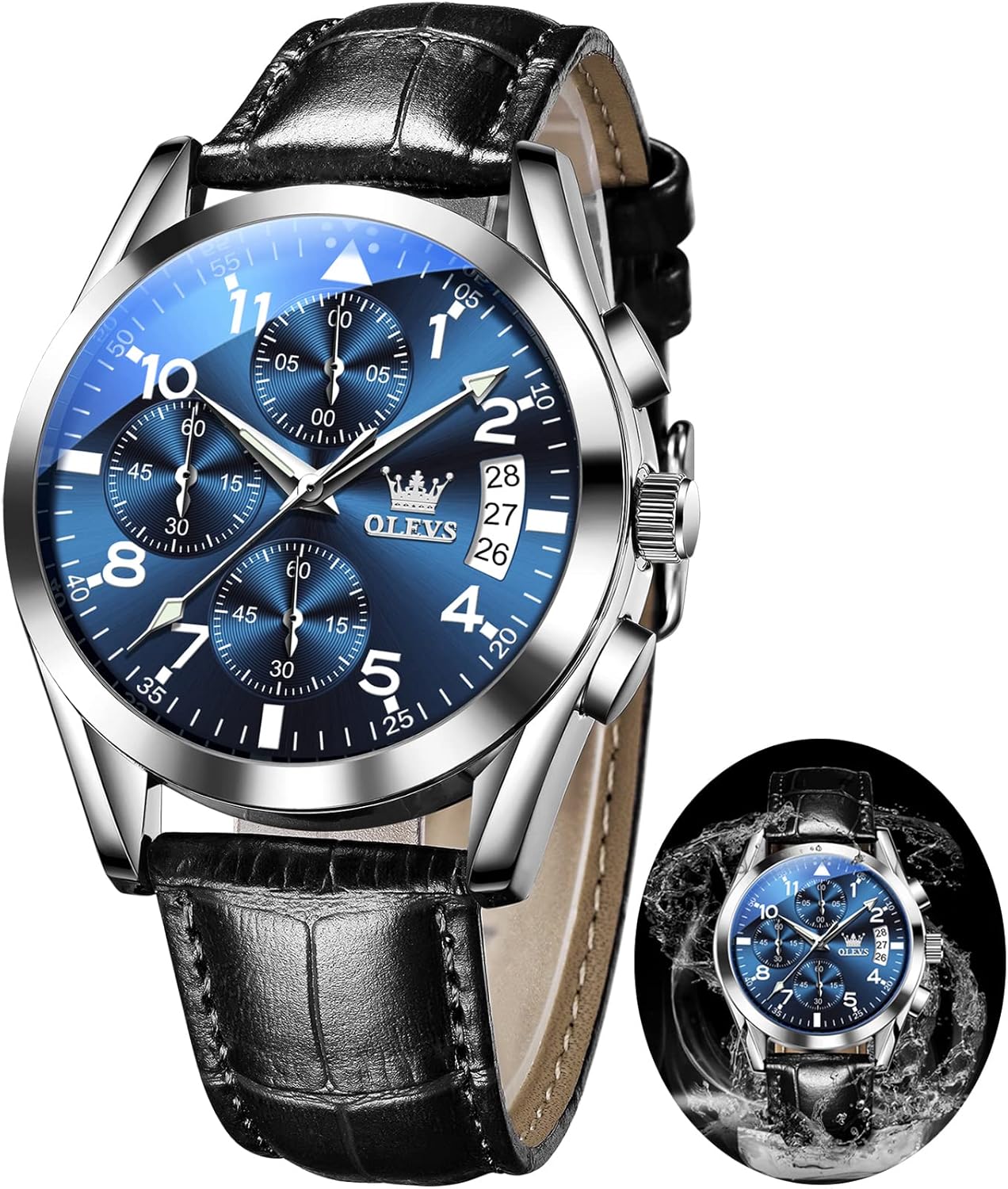 OLEVS Leather Chronograph Watch Men Leather Strap