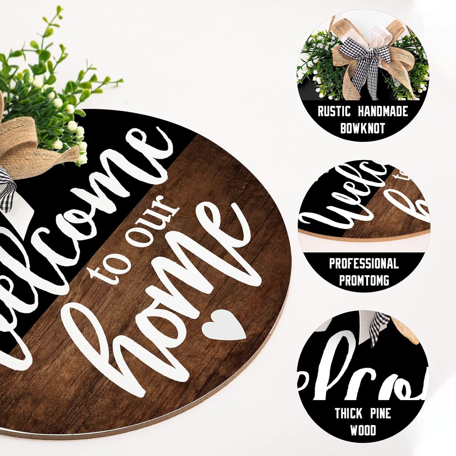 Round Wooden Farmhouse Welcome Door Sign