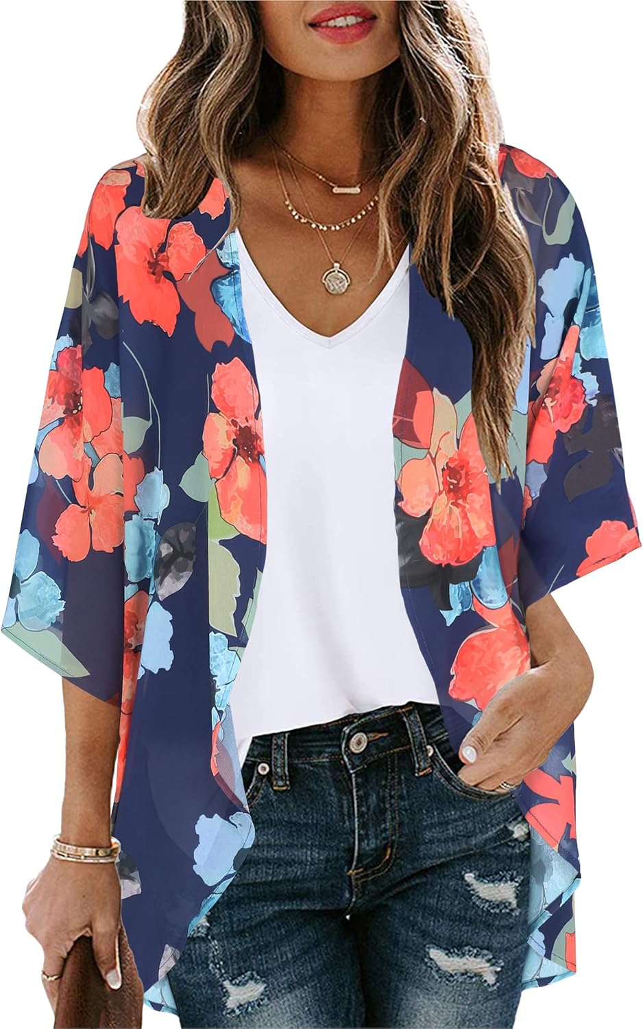 Women’s Floral Puff Sleeve Kimono Cardigan