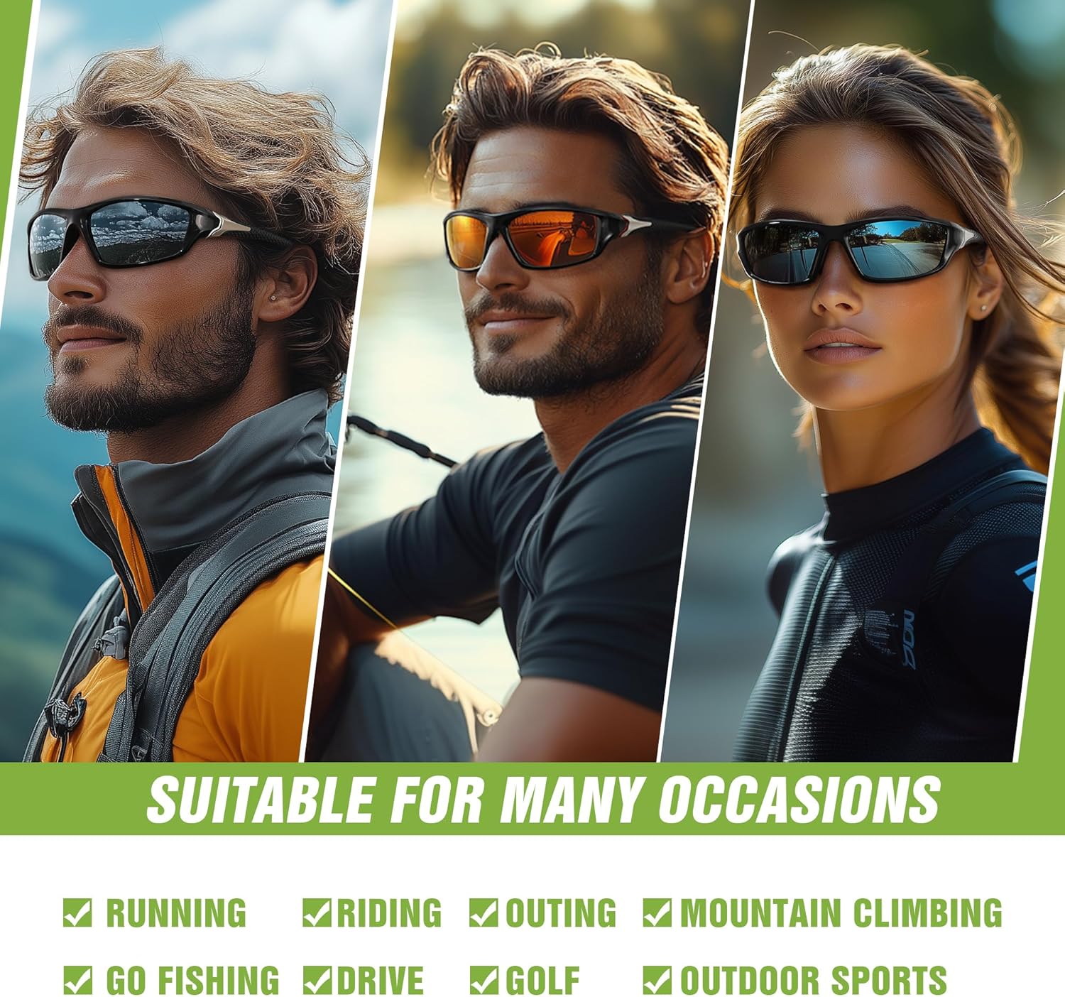 3-Pack Polarized Sports Sunglasses for Men