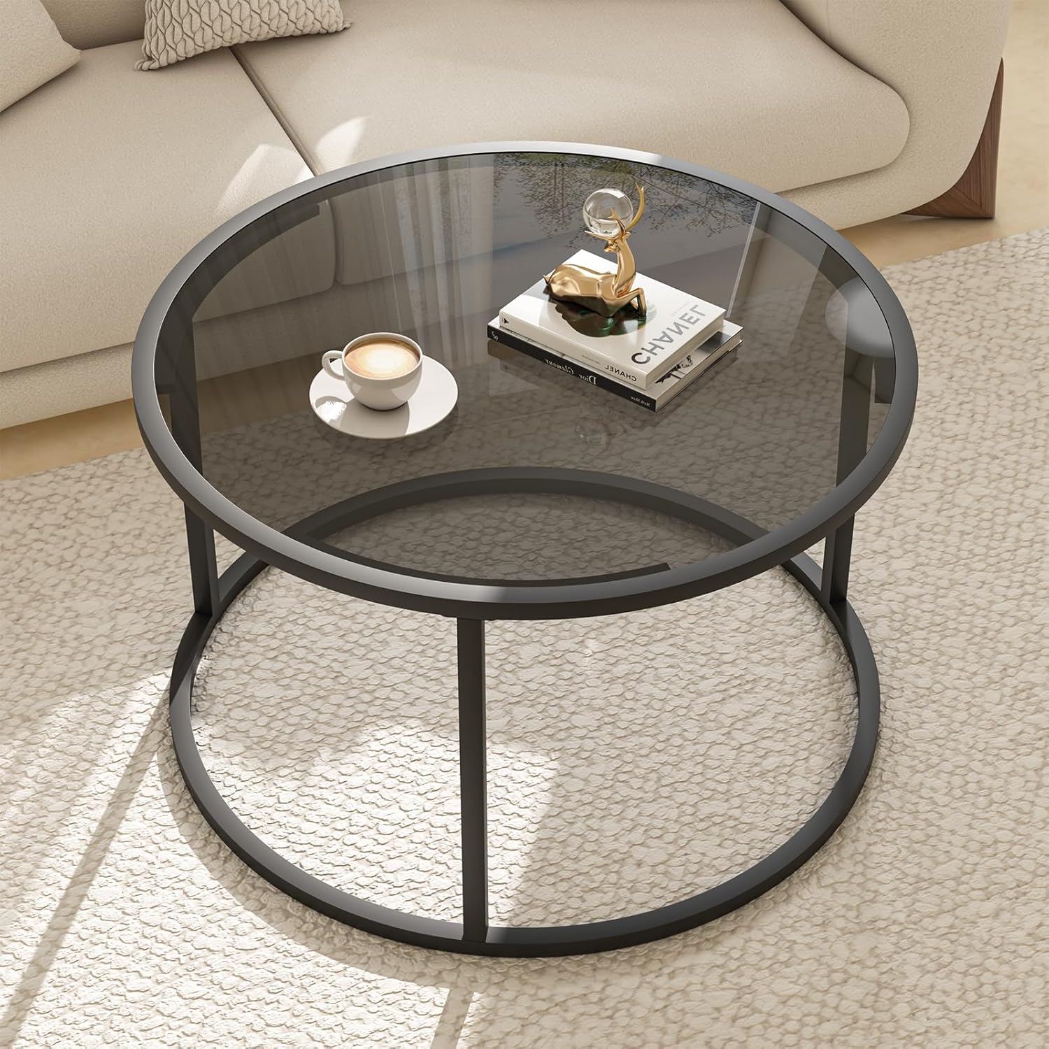 Black Glass Coffee Table for Living Room