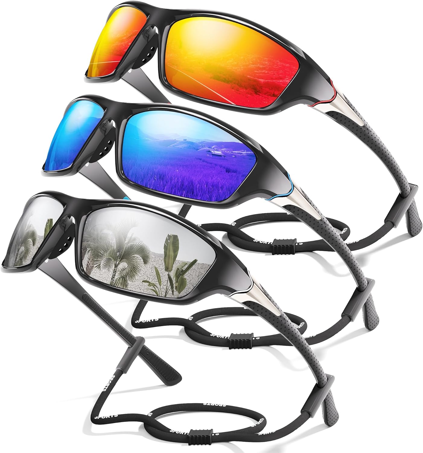 3-Pack Polarized Sports Sunglasses for Men