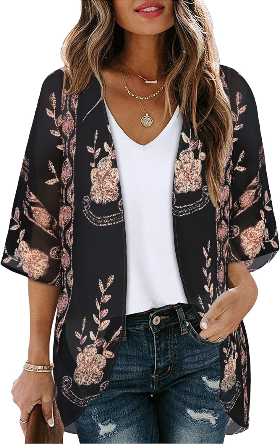 Women’s Floral Puff Sleeve Kimono Cardigan