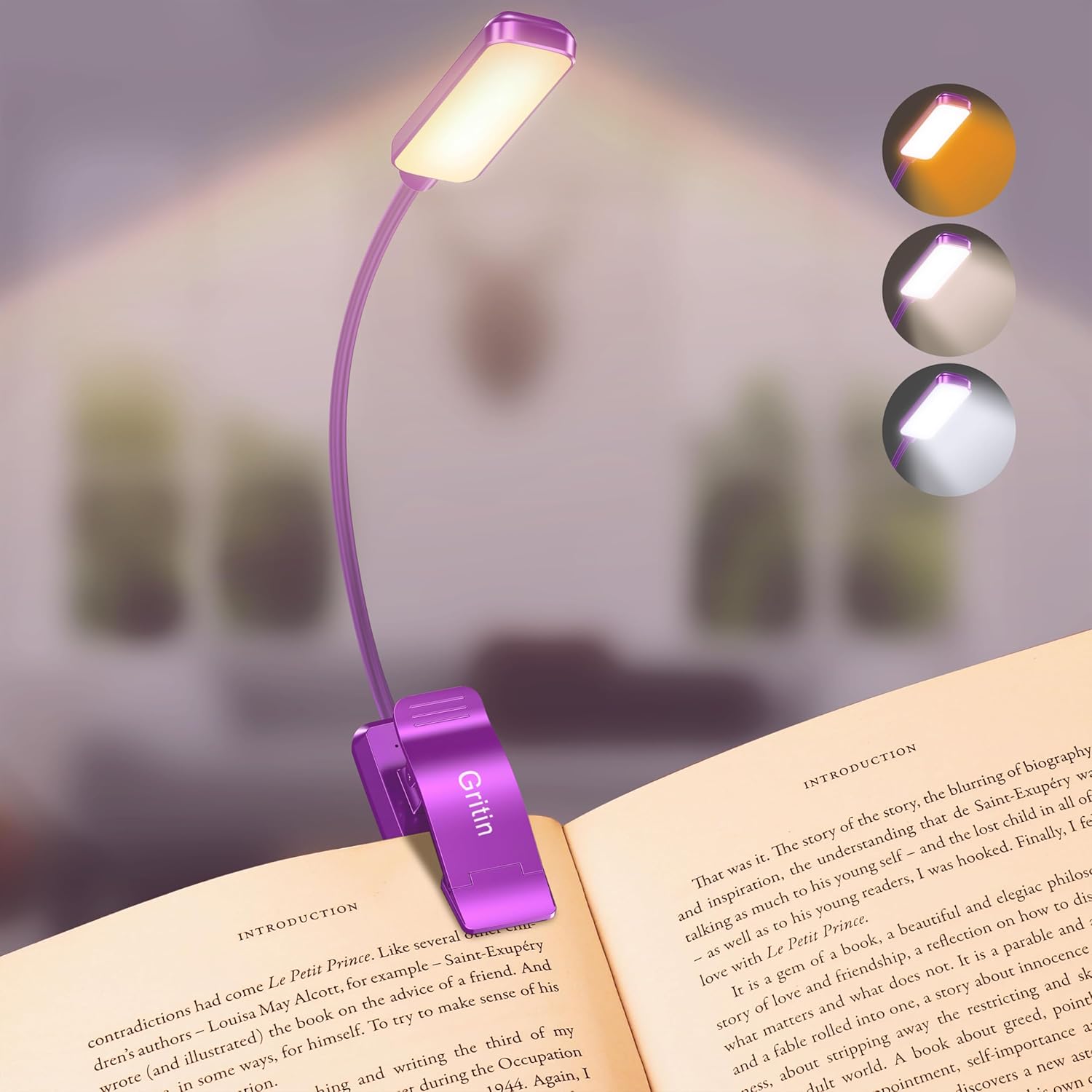 Gritin 9 LED Rechargeable Book Light for Reading in Bed