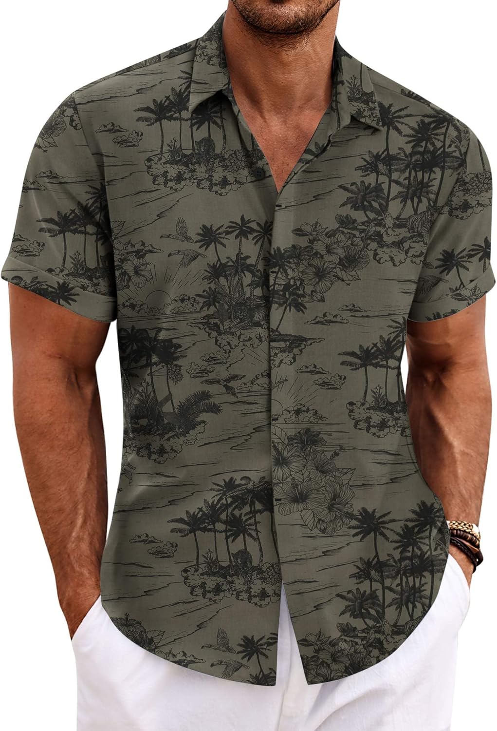 COOFANDY Men's Linen Short Sleeve Shirt