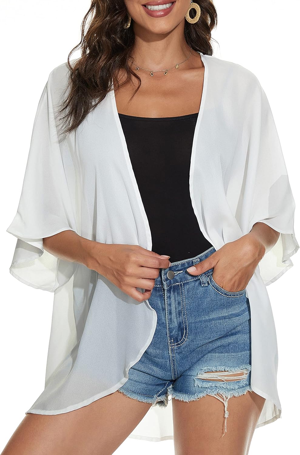 Women’s Floral Puff Sleeve Kimono Cardigan