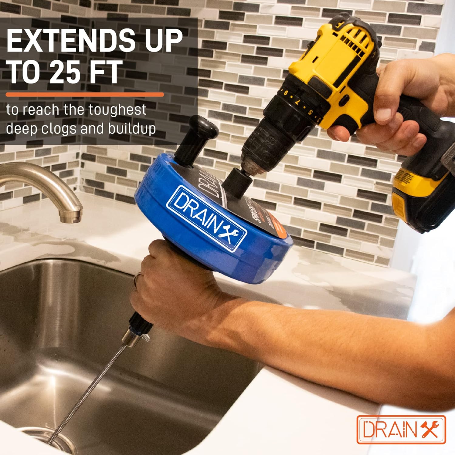 DrainX Steel Power Pro Drum Auger Plumbing Snake