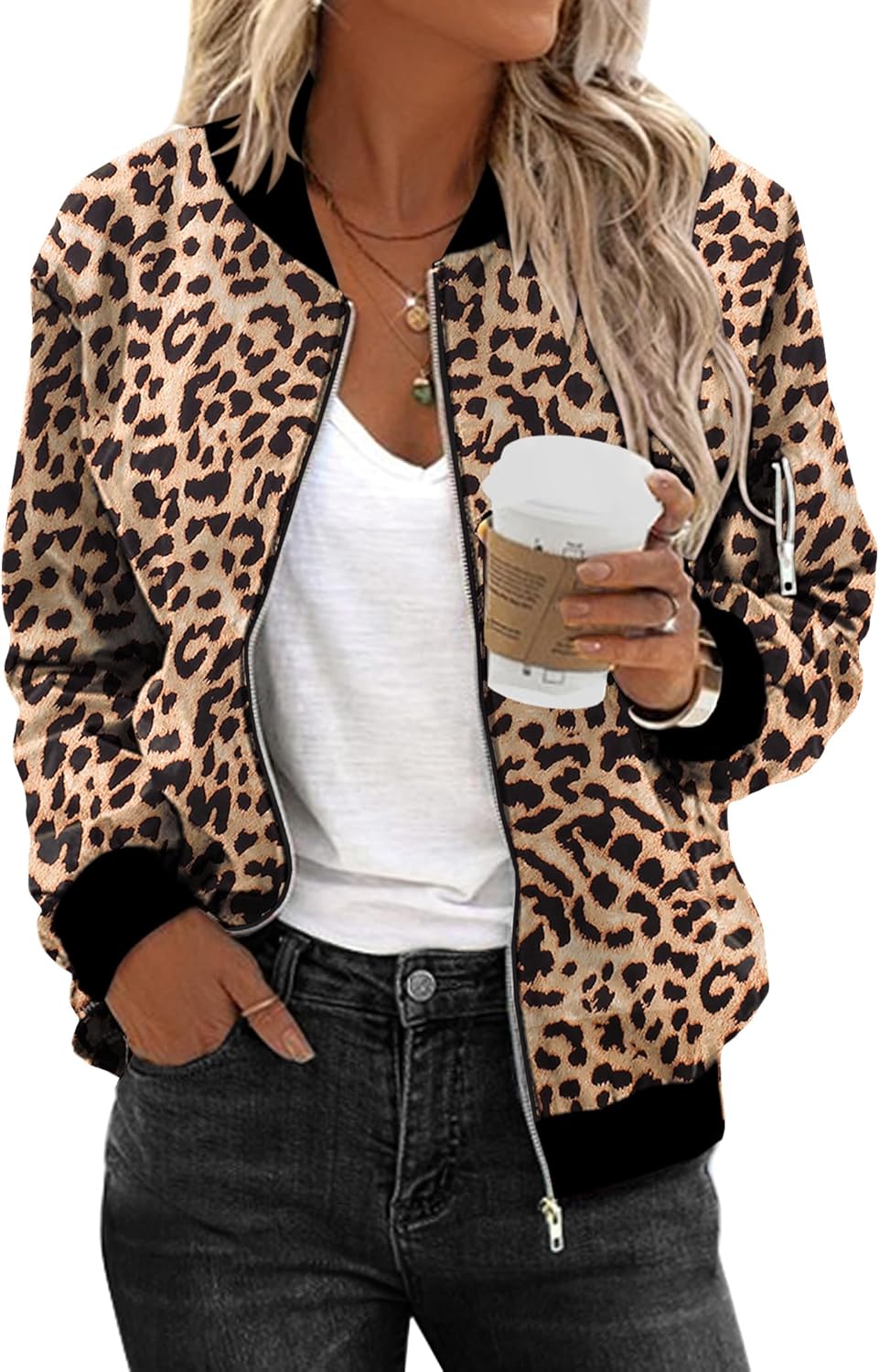 Zeagoo Women's Bomber Jacket Coat Zip