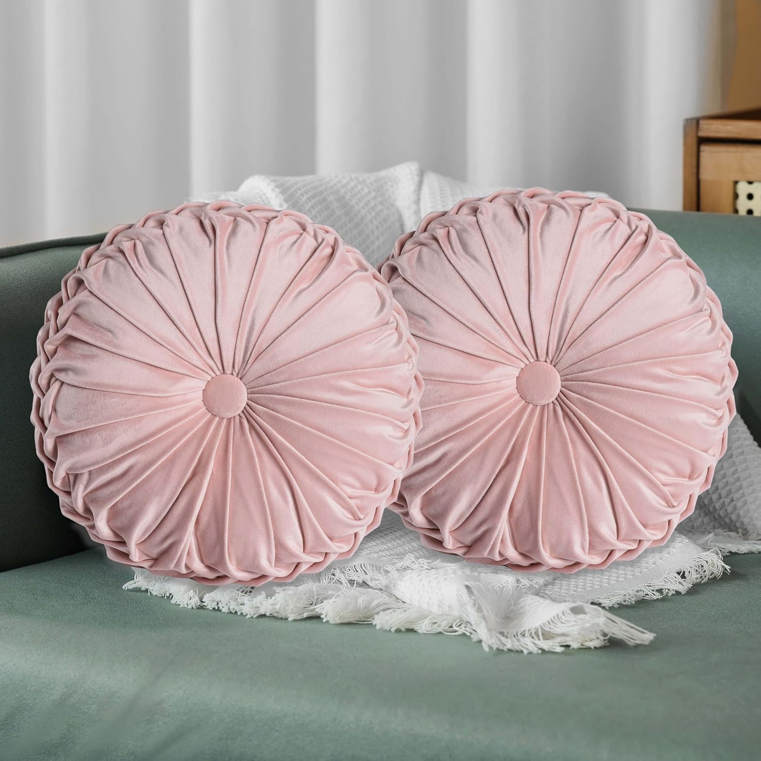 HIG Decorative Round Pleated Throw Pillows