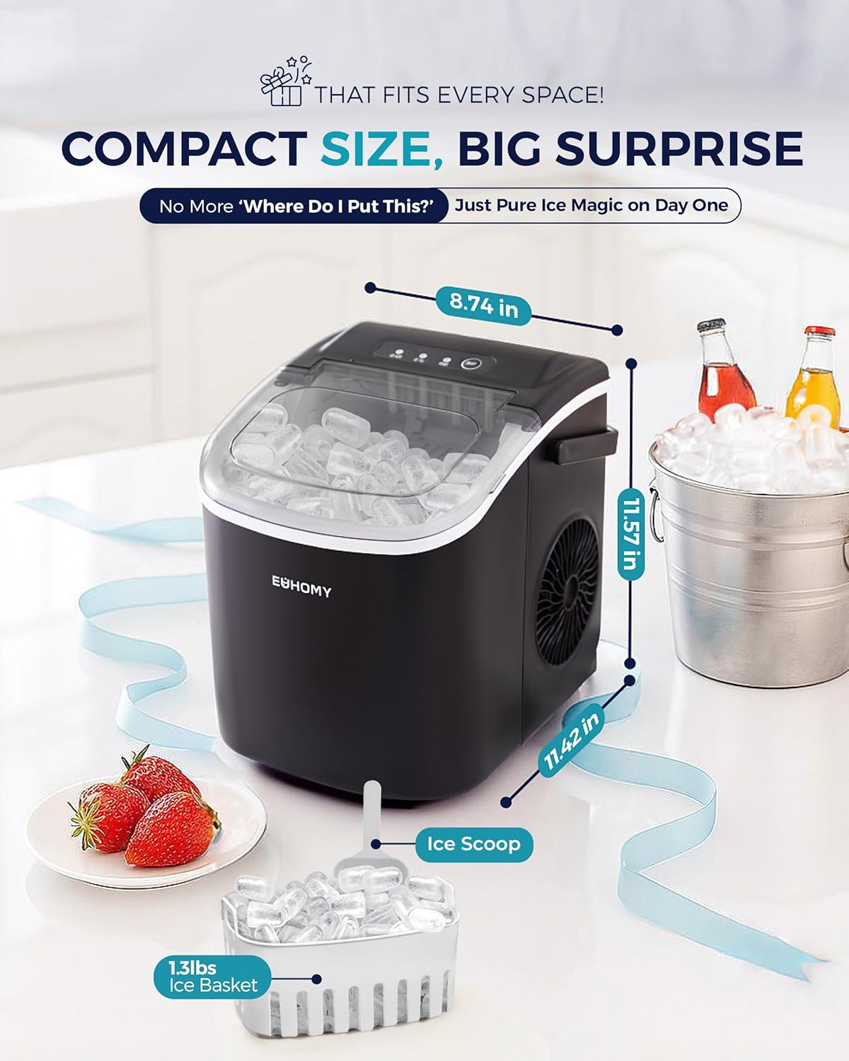 EUHOMY Countertop Ice Maker with Handle