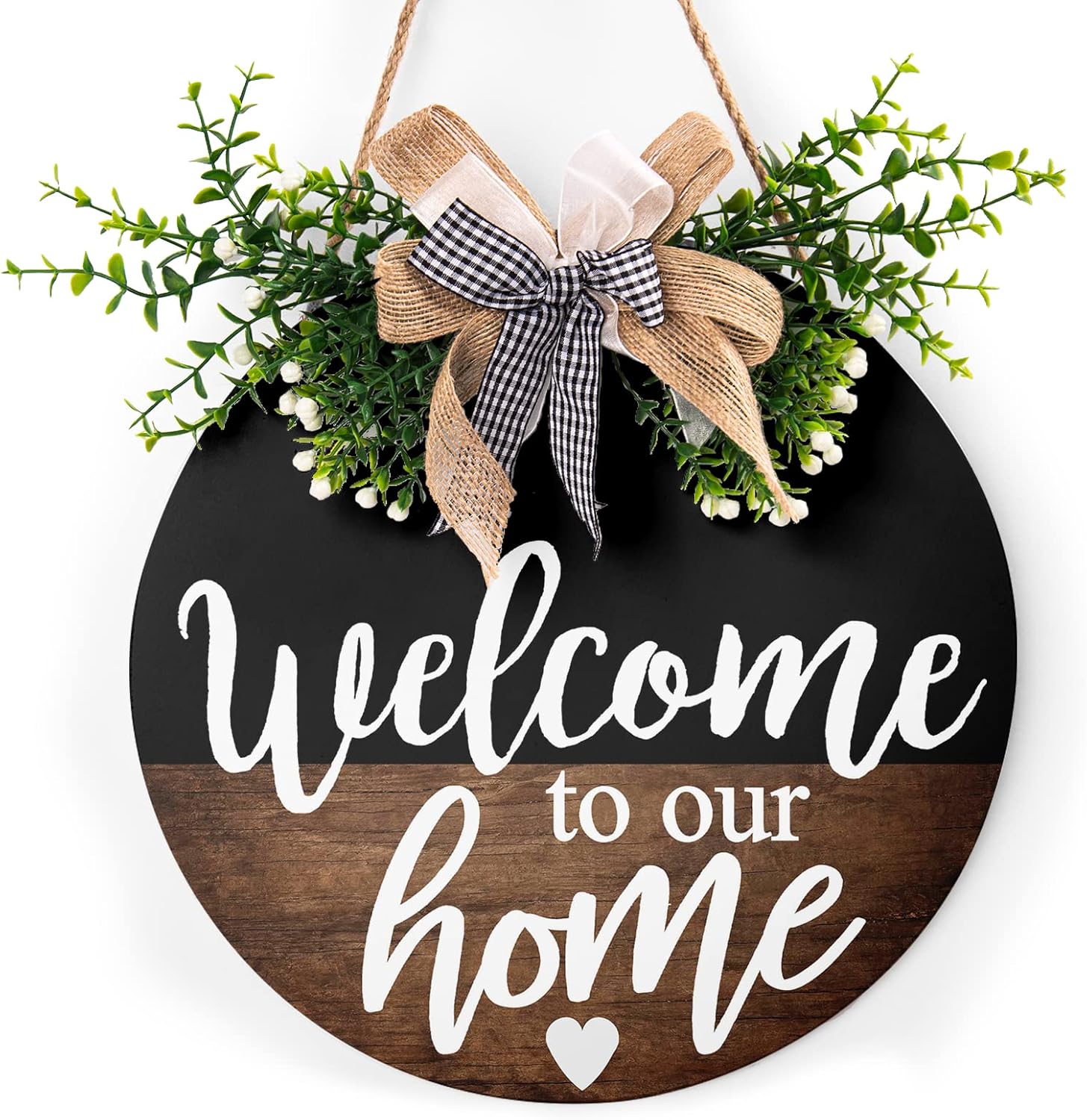 Round Wooden Farmhouse Welcome Door Sign