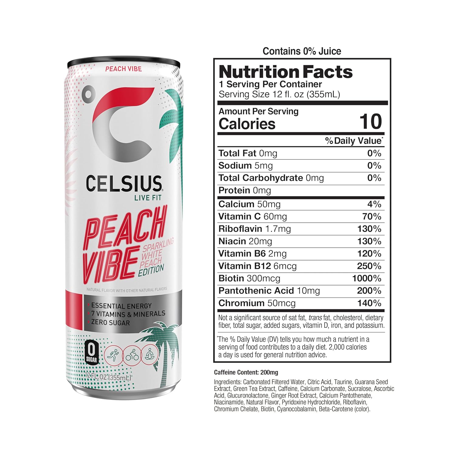 CELSIUS Sparkling Peach Vibe Energy Drink 12 pack