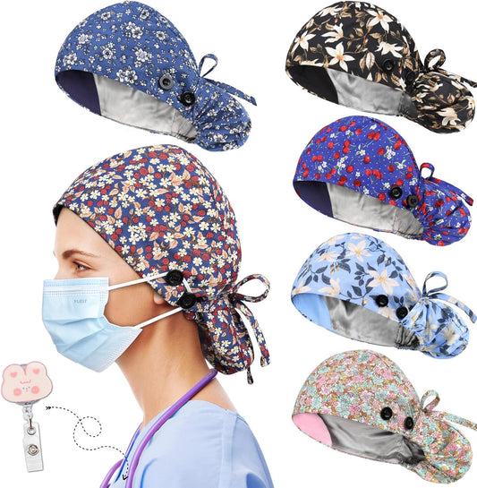 Scrub Caps Women Satin Lined Ponytail Surgical Caps