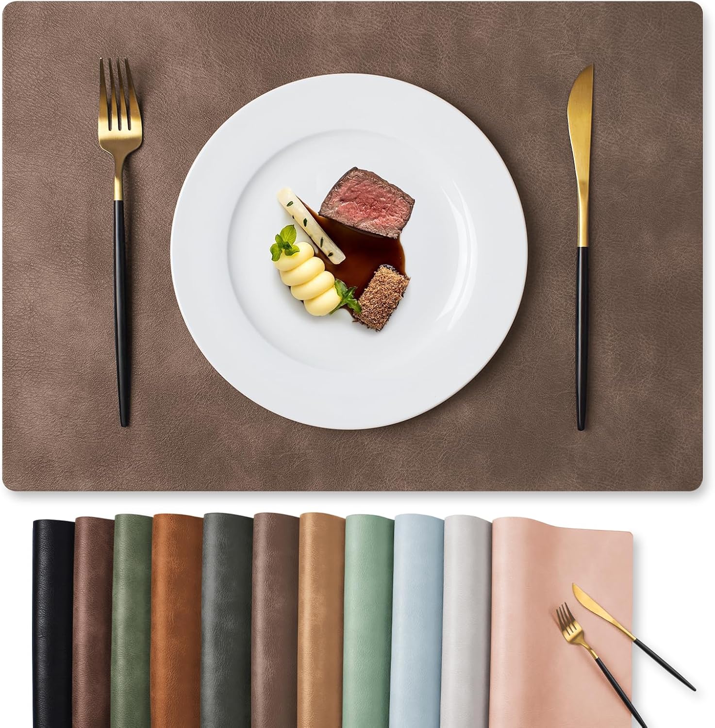 MOSAYT Vinyl Placemats Set Fall Faux Leather