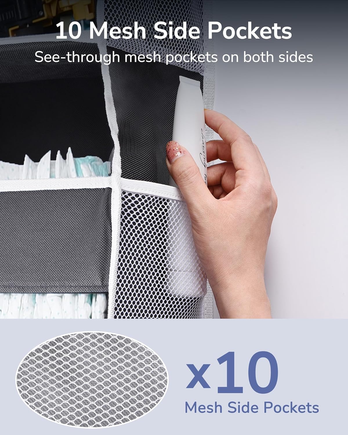 Door Organizer with 5 Large Pockets 10 Mesh Side Pockets