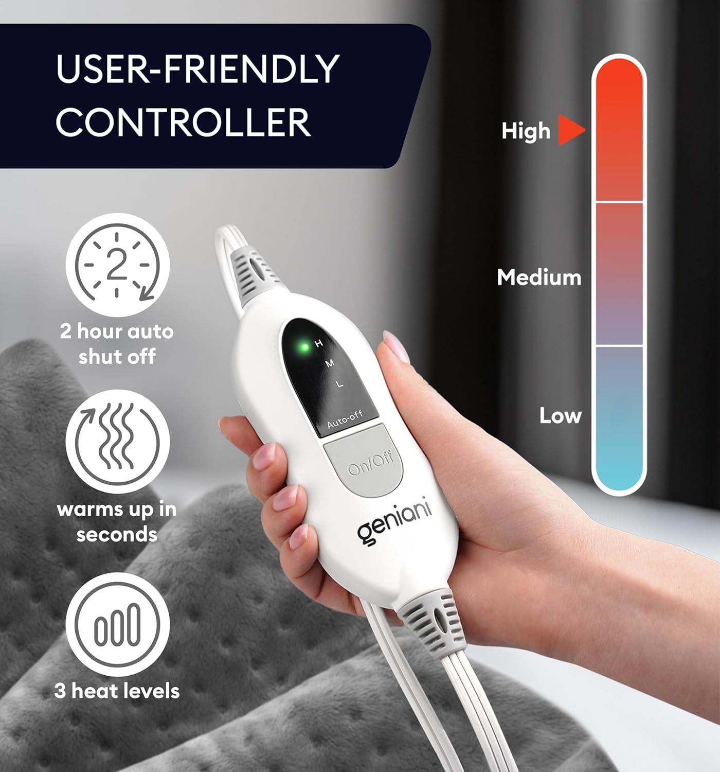 GENIANI Electric Throw XL Electric Heating Pad for Back Pain