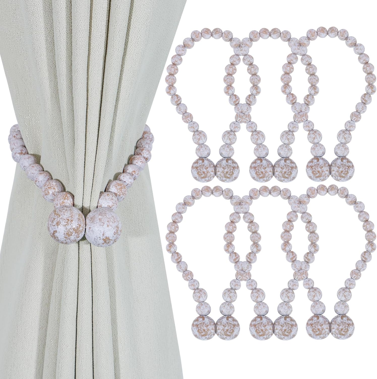 Magnetic Wood Bead Curtain Tiebacks Curtain Holders for Bedroom