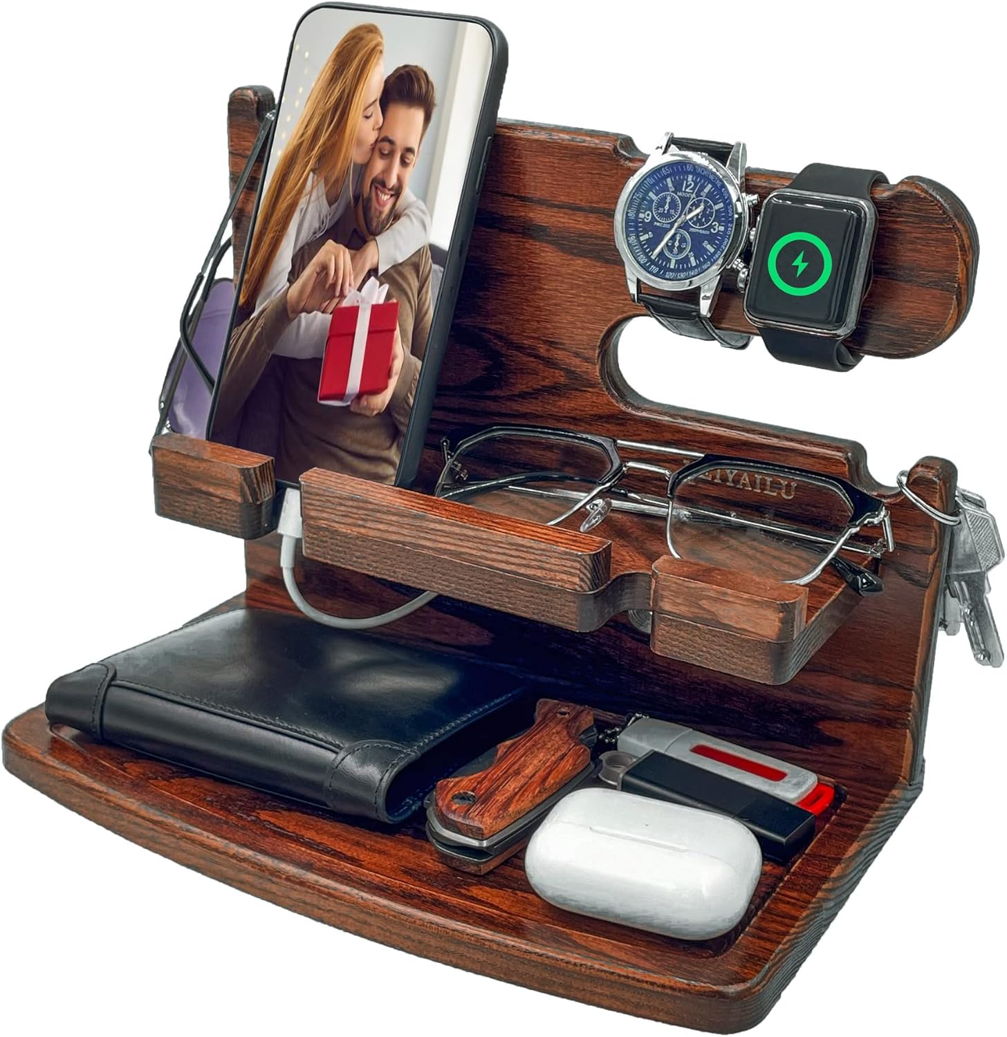 Wood Phone Docking Station Nightstand Organizer