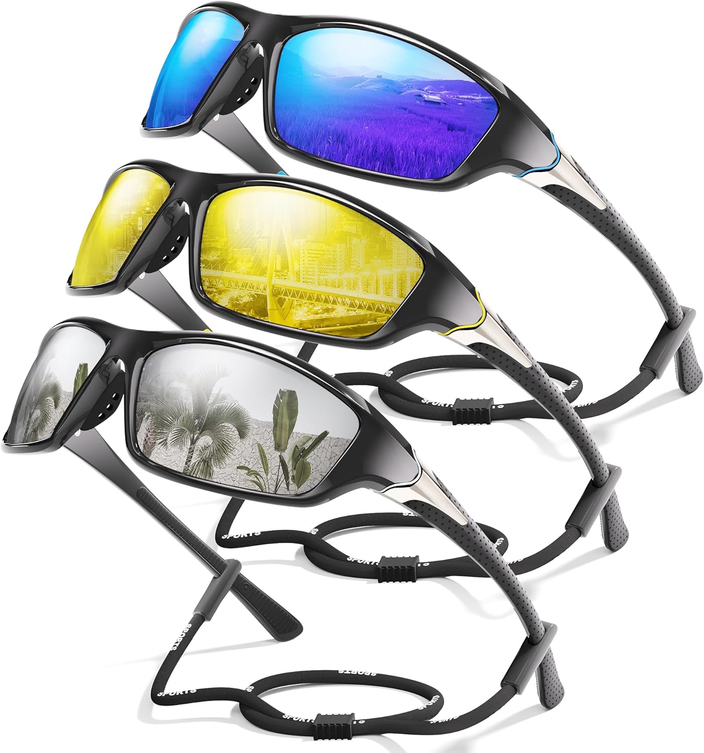 3-Pack Polarized Sports Sunglasses for Men