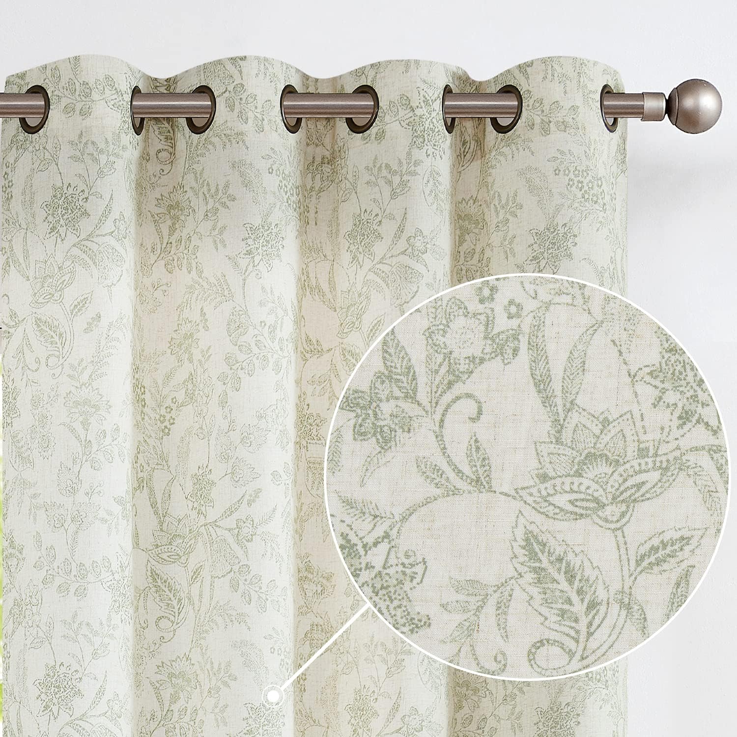 Lazzzy Linen Farmhouse Curtains Green Floral