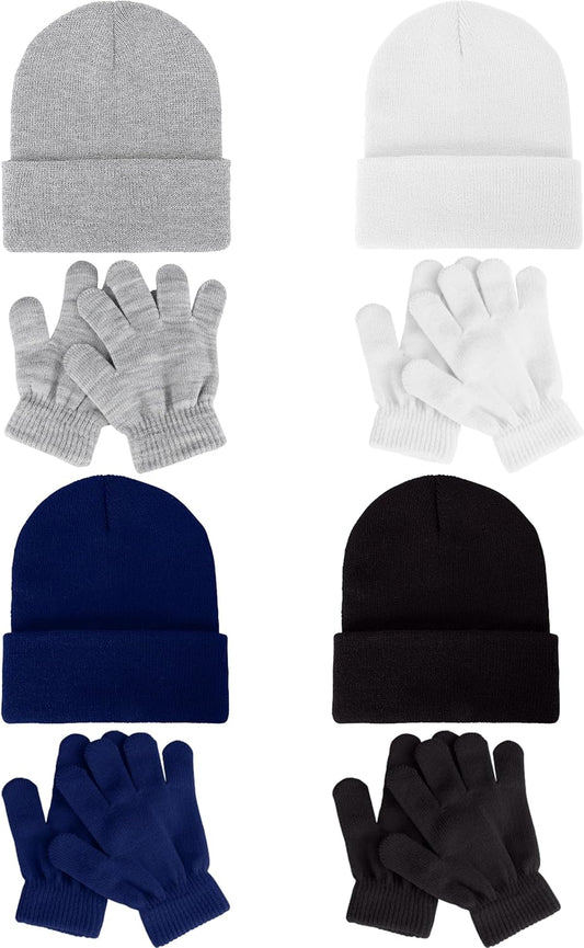 Glooarm 8 Pack Kids Beanie Hats and Gloves Set