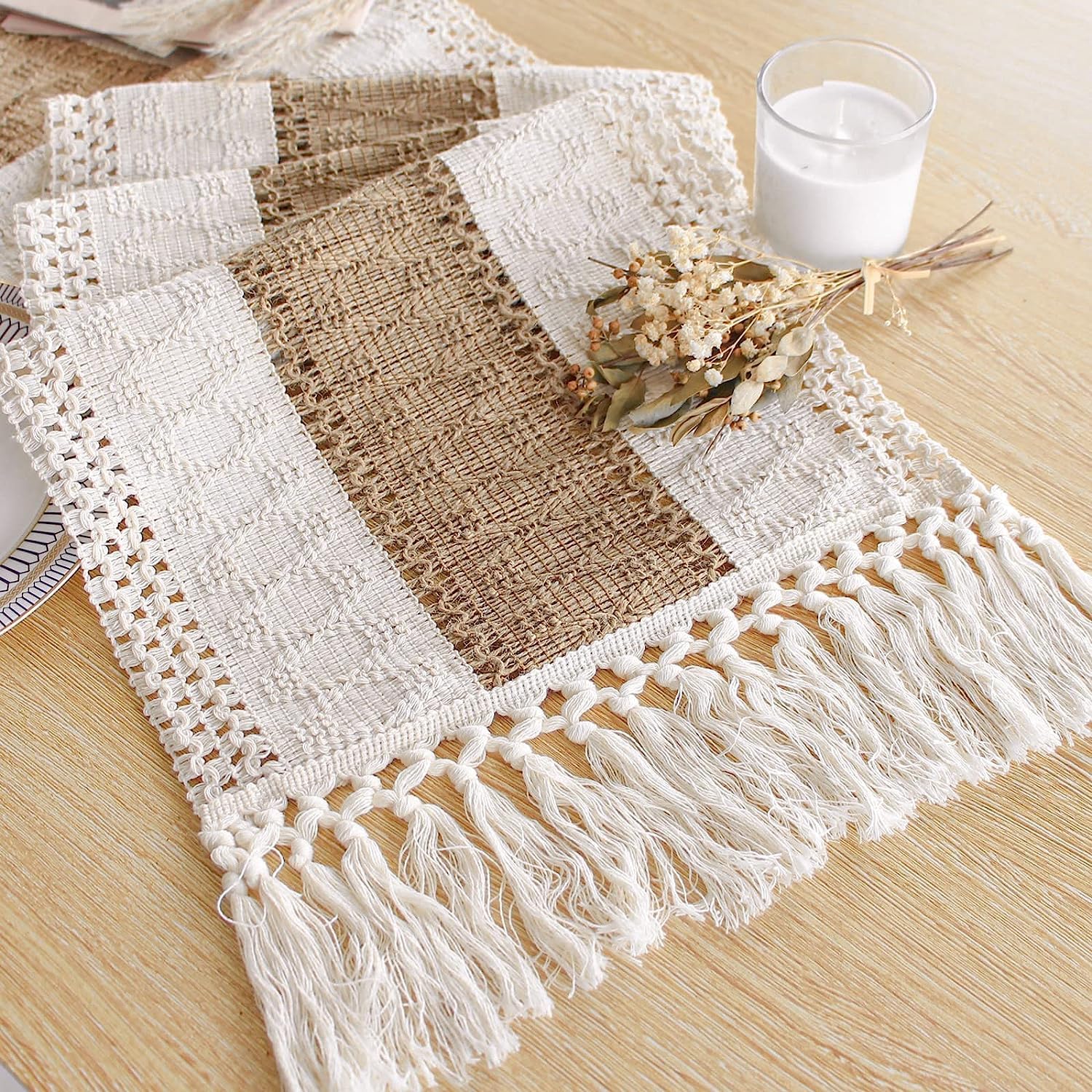FEXIA Boho Table Runner for Thanksgiving Fall Christmas