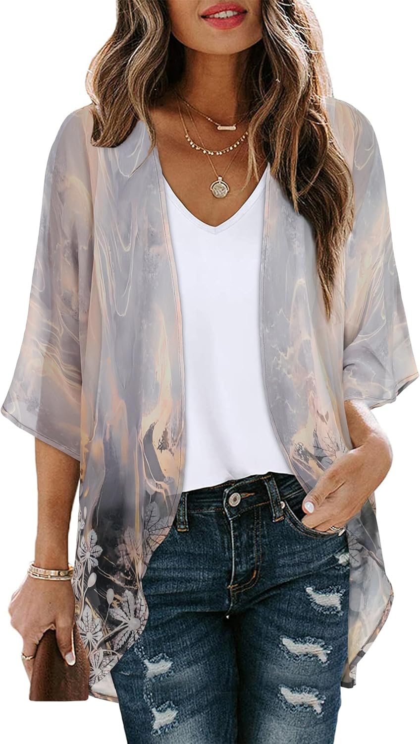Women’s Floral Puff Sleeve Kimono Cardigan