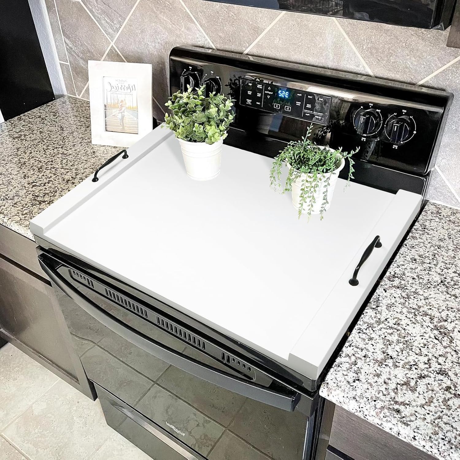 White Noodle Board Stove Cover with Handles