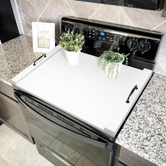 White Noodle Board Stove Cover with Handles