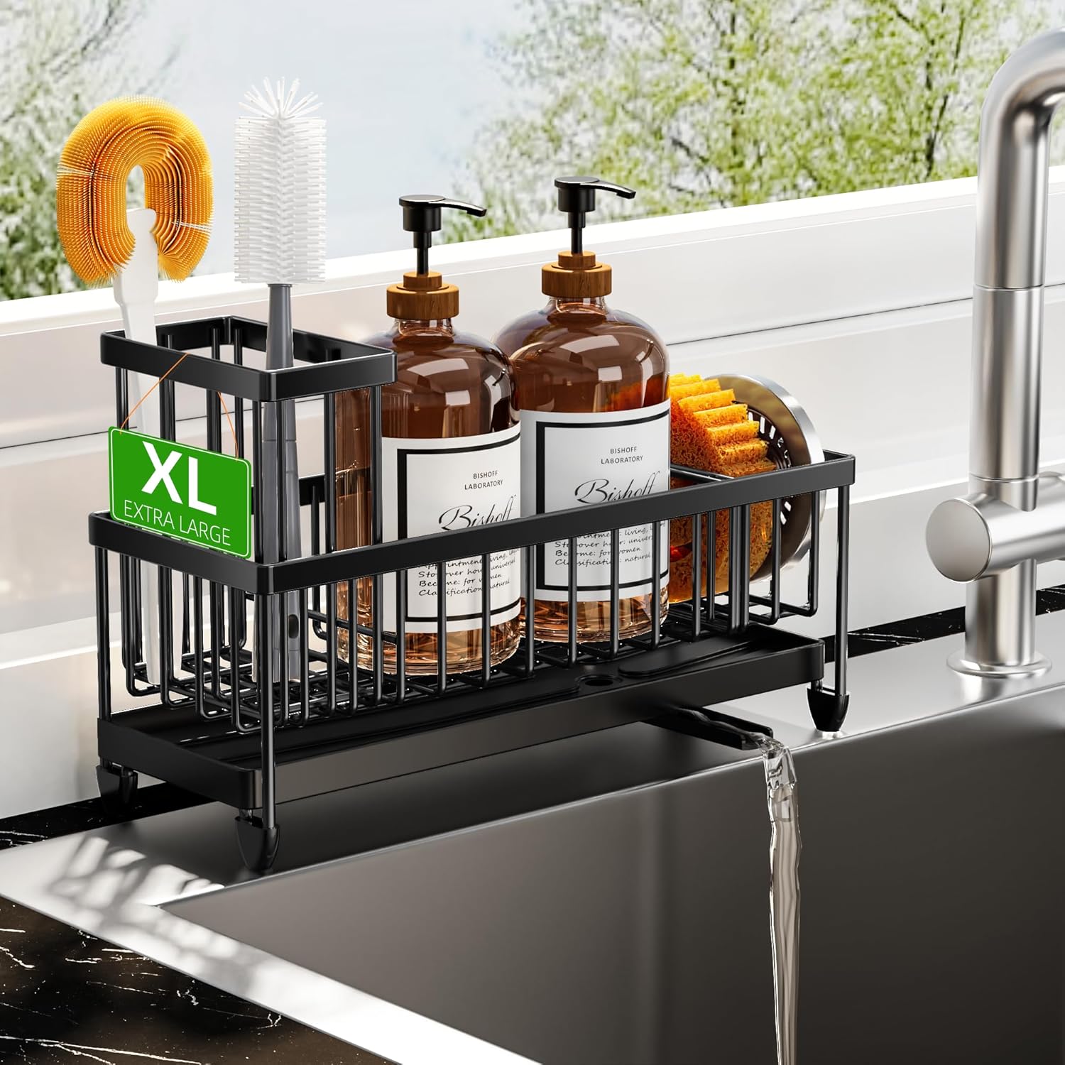 Cisily Black Sponge Holder for Kitchen Sink