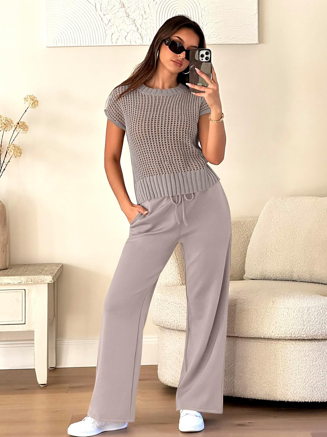 Two Piece Sheer Sweater Pants Set