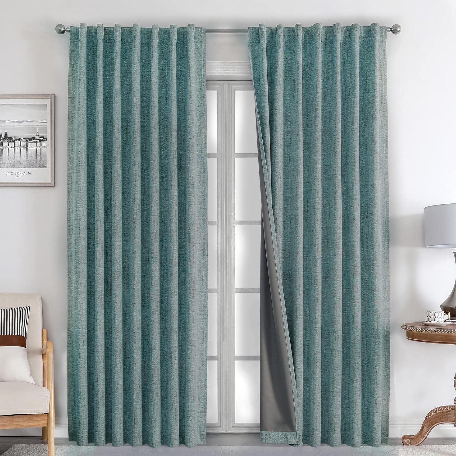 Joydeco 100% Blackout Linen Curtains