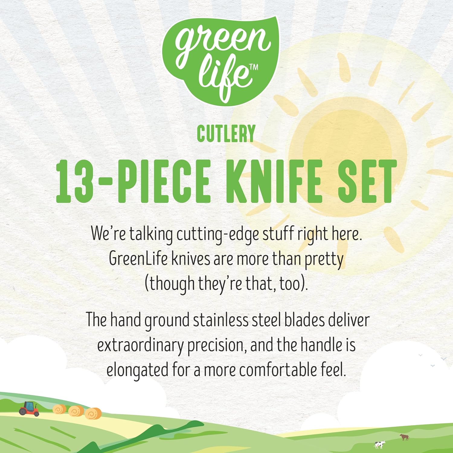 GreenLife Wood Knife Block with Steak Knives
