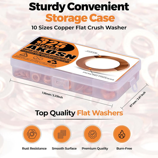 Premium Copper Crush Washer Assortment Kit