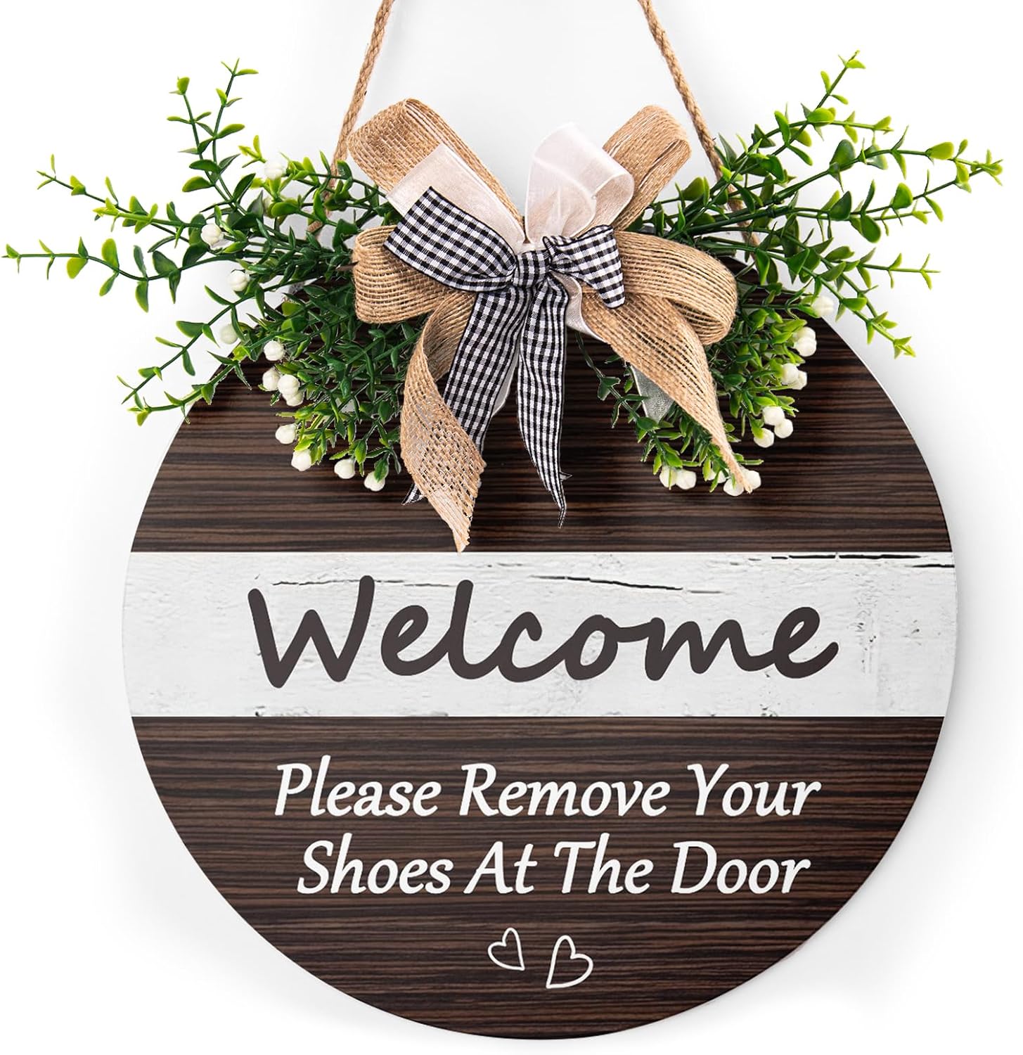 Round Wooden Farmhouse Welcome Door Sign