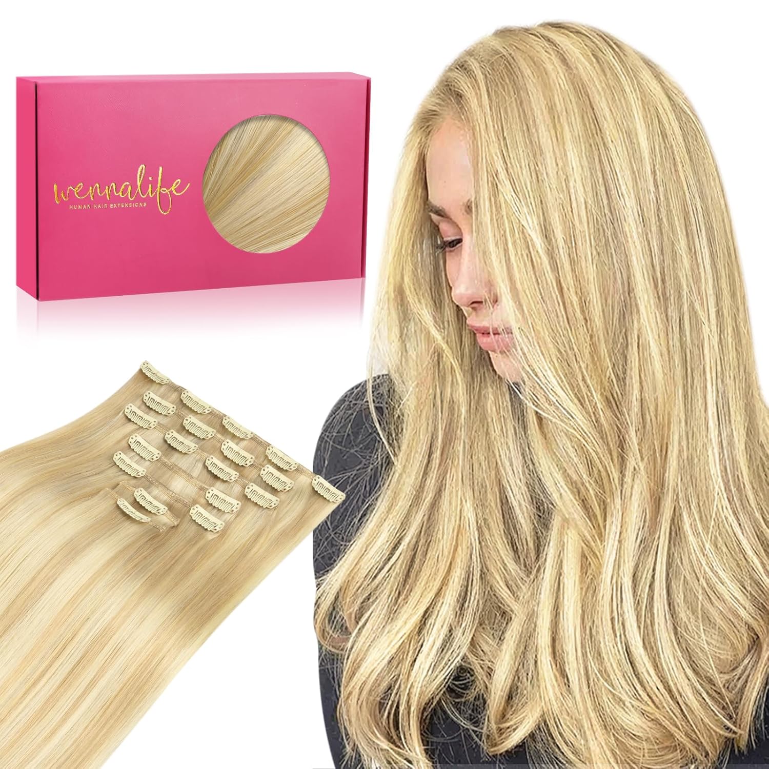 WENNALIFE Clip in Hair Extensions Real Human Hair