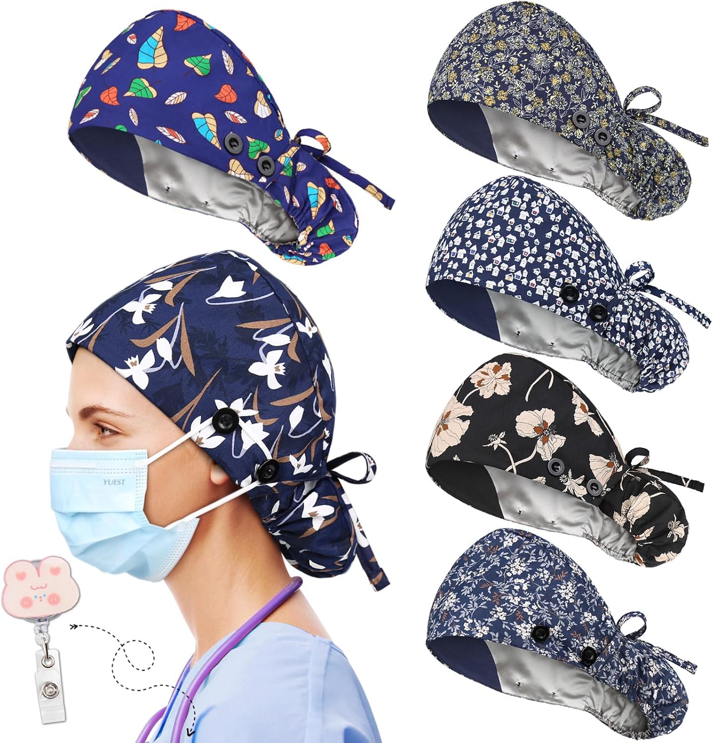 Scrub Caps Women Satin Lined Ponytail Surgical Caps